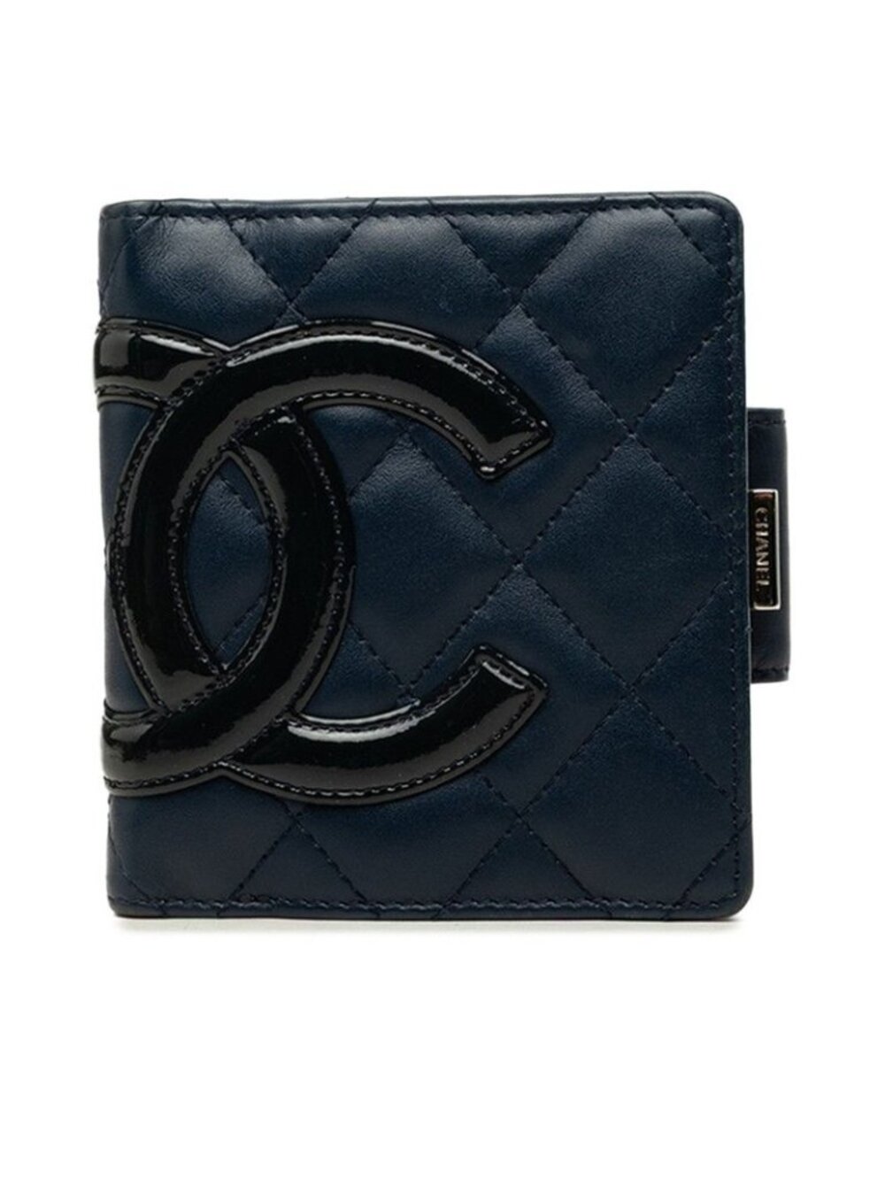 Chanel Cambon Line CC Logo Bifold Wallet Navy Patent Calfskin